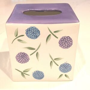 Marimekko Hand Painted Ceramic Floral Square Tissue Box Cover Purple & Blue